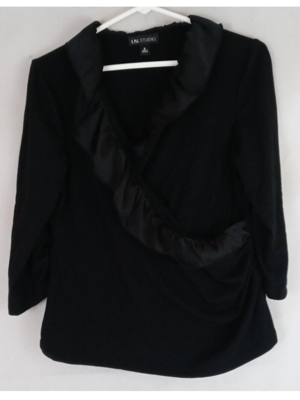 I.N. Studio Women's Black Ruffled Wrap Style Blouse Size Medium